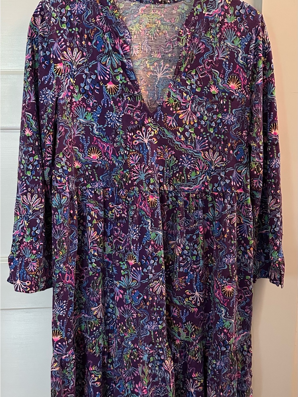 Lilly Pulitzer Purple Floral V-Neck Long Sleeve Dress